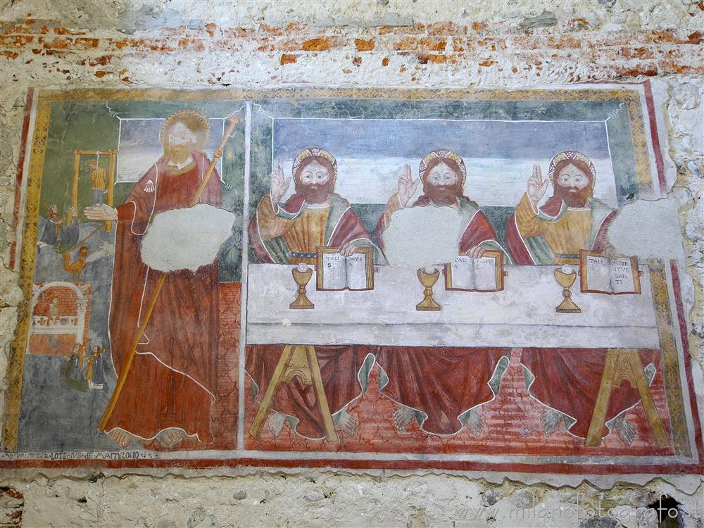 Castelletto Cervo (Biella) - Affresco della Trinità e del Miracolo di San Giacomo della chiesa del Priorato Cluniacense dei Santi Pietro e Paolo